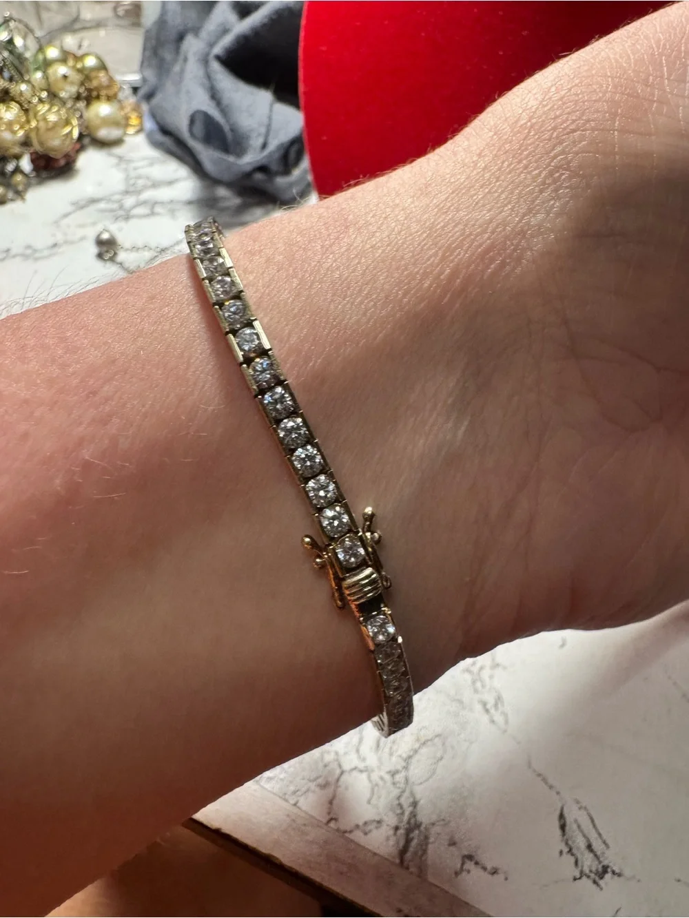 Vintage QVC Diamonique 925 Sterling Silver Gold Plated Tennis Bracelet 7.75
